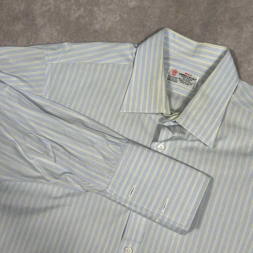Turnbull & Asser Blue w Yellow Vertical Stripes Dress Shirt 17 - 43 Cm